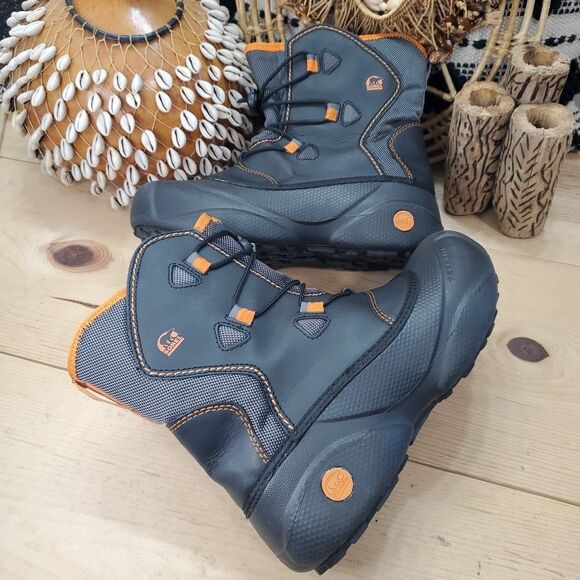 Sorel Youth 5/Women 6 Winter Snow Boots "Icepack" Black Orange Tech Lite EUC - Picture 3 of 14